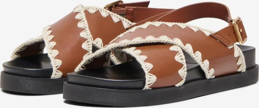 ONLY Onlminnie-20 Crochet Sling Back imitatieleren leren sandalen cognac - Foto 5