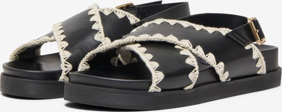 ONLY Onlminnie-20 Crochet Sling Back imitatieleren leren sandalen zwart - Foto 6