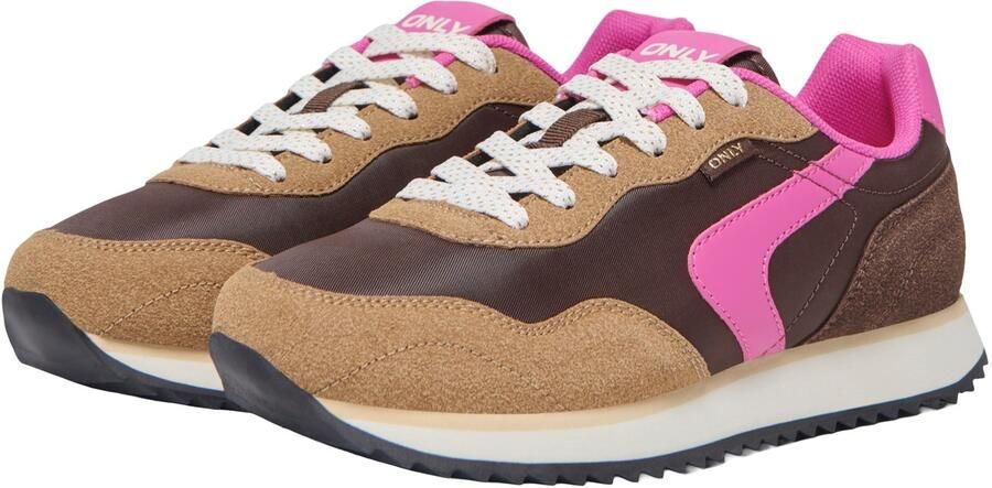 ONLY Sneakers laag lichtbruin donkerbruin lichtroze - Foto 2