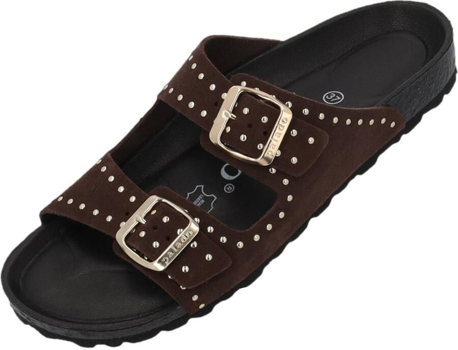 Palado Muiltjes ' Elaha Rivet Velours Premium Leather' donkerbruin - Foto 2