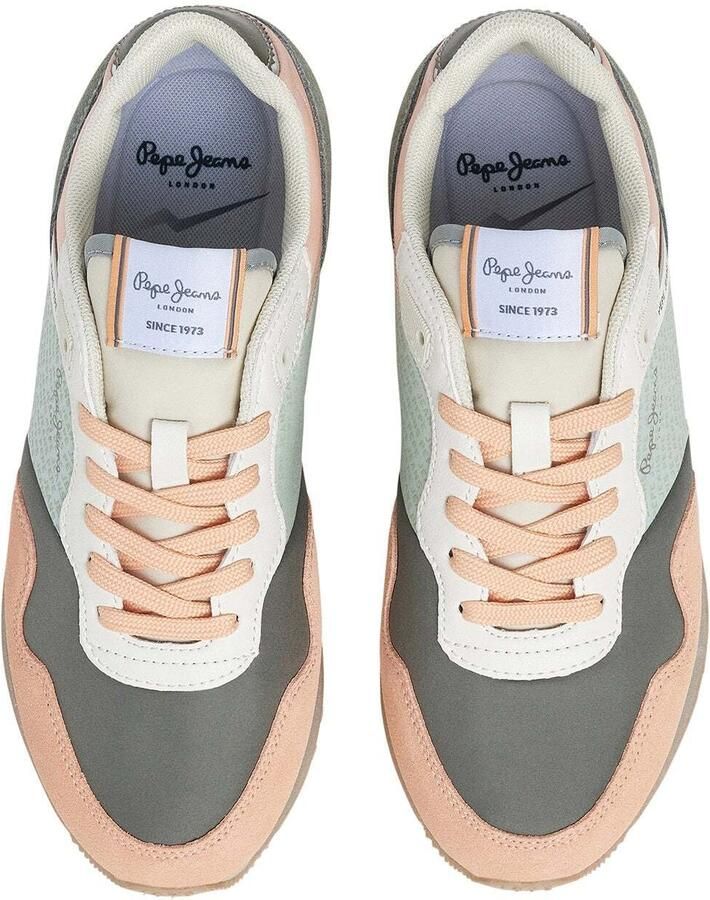 Pepe Jeans Sneakers laag lichtgrijs olijfgroen lichtroze wit - Foto 2