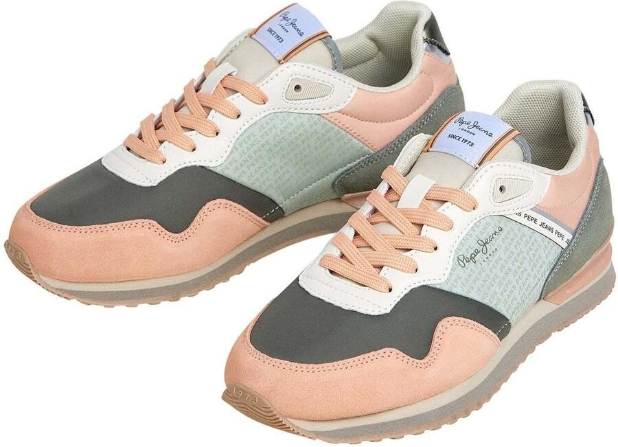 Pepe Jeans Sneakers laag lichtgrijs olijfgroen lichtroze wit - Foto 7