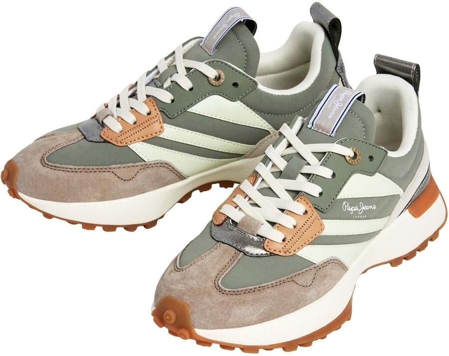 Pepe Jeans Sneakers laag 'Lucky Max' lichtbeige chocoladebruin pastelgroen donkergroen oranje zilver - Foto 5
