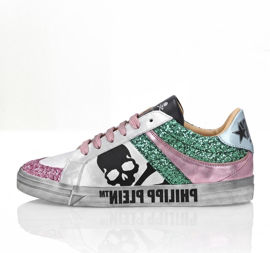 Philipp Plein Sneakers laag 'Skull' smaragd pink zilver