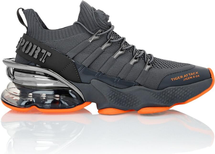 Plein Sport Sneakers laag 'Tiger Attack Gen. X.04' donkergrijs donkeroranje