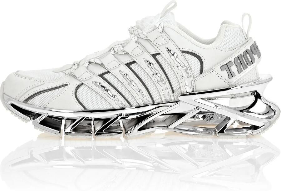 Plein Sport Mesh en Leren Runner Sneaker Wit Zilver White Heren