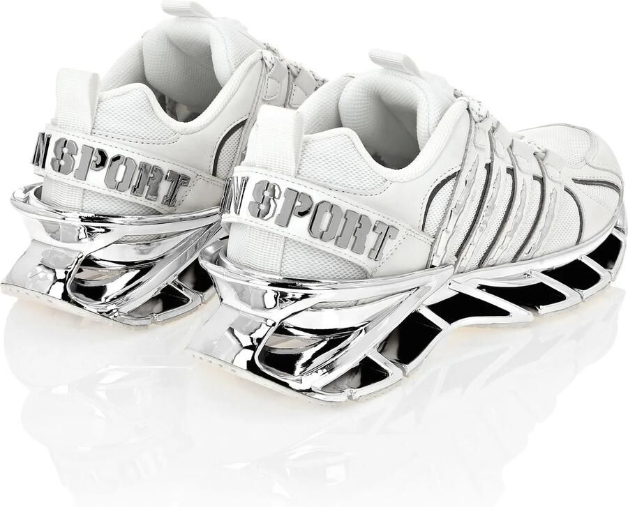 Plein Sport Mesh en Leren Runner Sneaker Wit Zilver White Heren - Foto 3