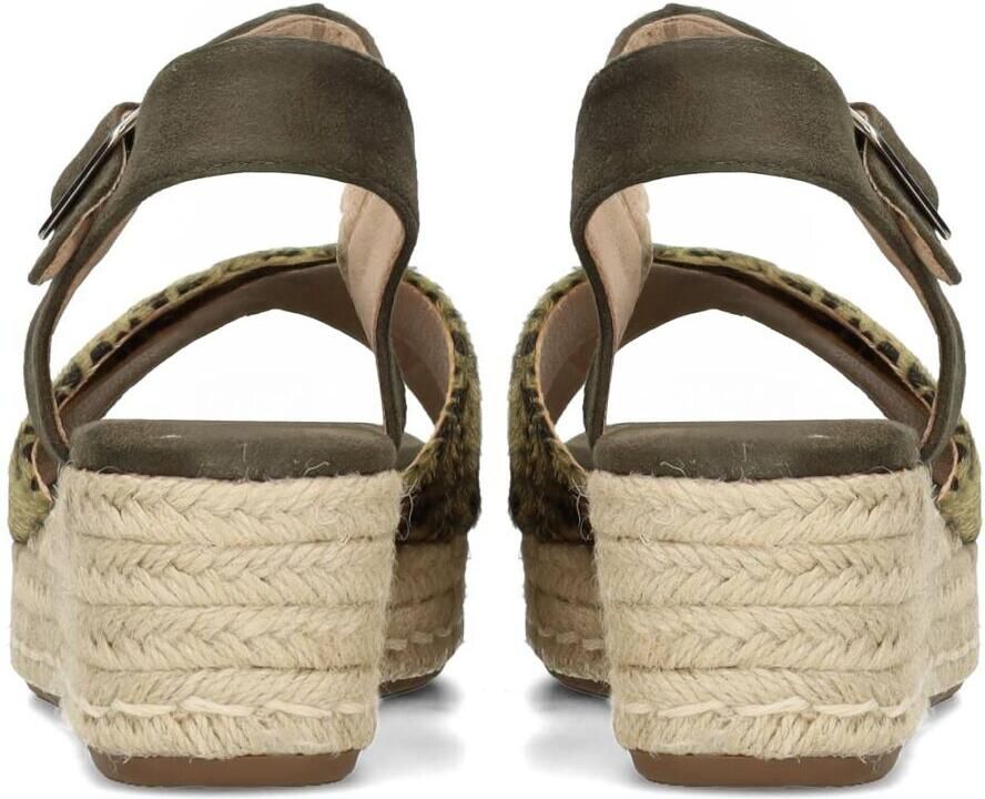PS Poelman LONA Dames Faux PU Imitatie Suède Leren Sandalen met Espadrille Sleehak Zool en Luipaard Print Kaki Olijf Groen - Foto 3
