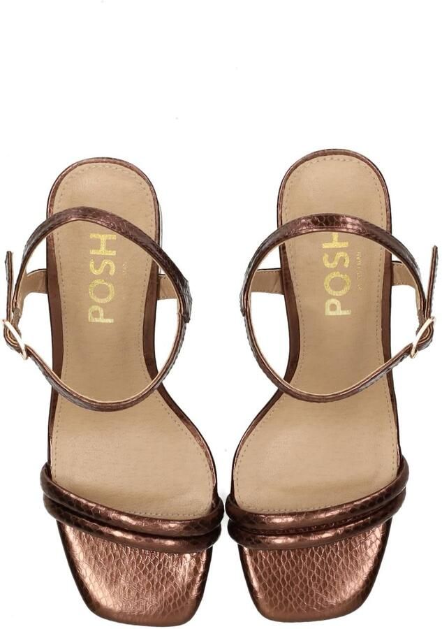 POSH by Poelman Emily imitatieleren sandalen met blokhak bruin - Foto 7
