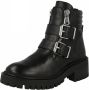 PS Poelman Klara Dames Leren Chunky Biker Boot met Gespen en Ritssluiting Zwart - Thumbnail 2