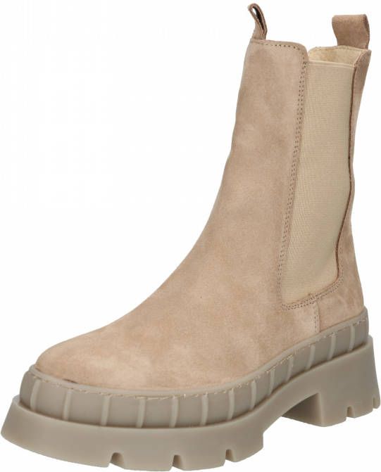 PS Poelman Dames NORA Nude Suède Leren Chunky Chelsea Laars Instappers met Elastiek Beige Taupe - Foto 3