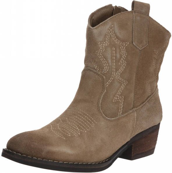 PS Poelman Bila Dames Leren Suéde Cowboy Western Enkellaarzen Bruin Beige  Taupe - Schoenen.nl