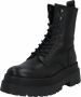 PS Poel Leren Chunky Plateau Combat Veterlaarzen Korio Zwart - Thumbnail 2