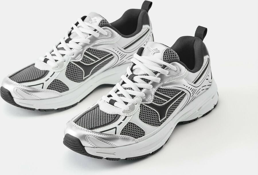 Pull&Bear Sneakers laag grijs zwart zilver wit - Foto 3