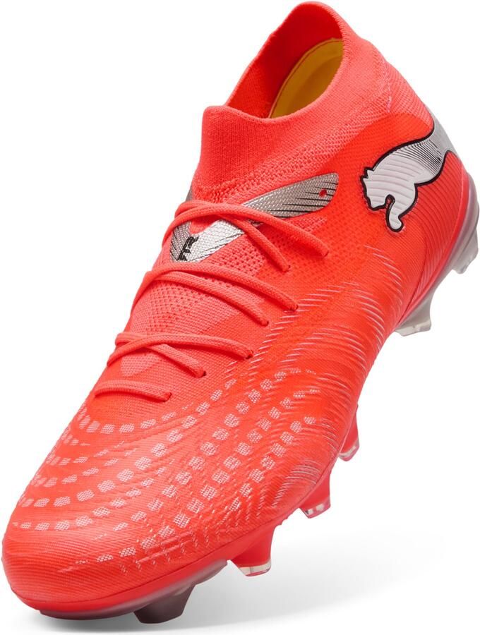 PUMA Voetbalschoen 'Future 9 Match Fusion' lichtgrijs neonrood zwart zilver - Foto 5