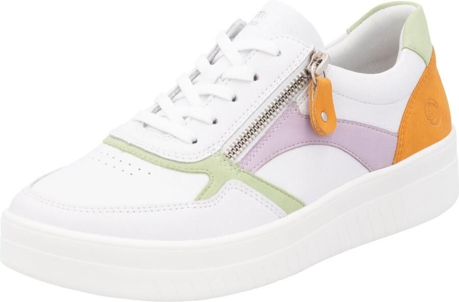 REMONTE Sneakers laag pastelgroen sering donkeroranje wit