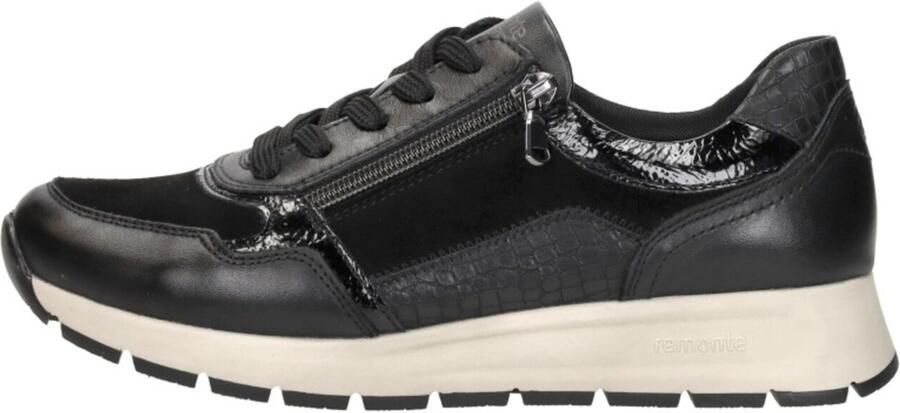 Remonte Zwarte Leren Dames Sneakers Slangenprint Zwart - Foto 6
