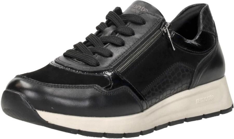 Remonte Zwarte Leren Dames Sneakers Slangenprint Zwart - Foto 7