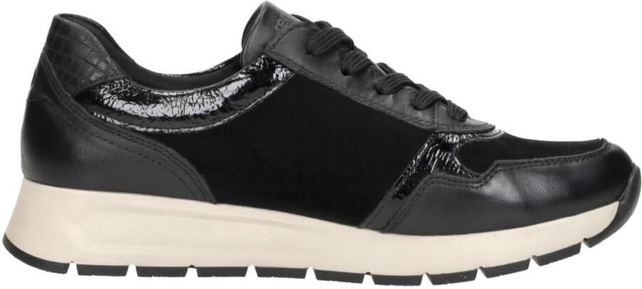 Remonte Zwarte Leren Dames Sneakers Slangenprint Zwart