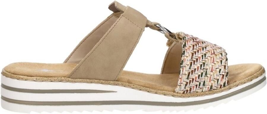 Rieker -Dames beige donker slippers & muiltjes