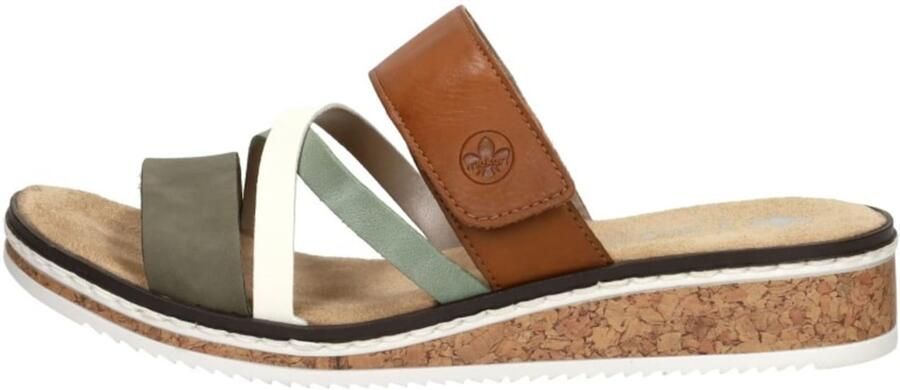 Rieker Comfort Slipper Groen Bruin Wit Bandjes Multicolor Dames - Foto 2