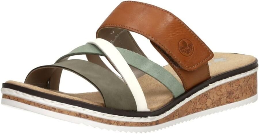 Rieker Comfort Slipper Groen Bruin Wit Bandjes Multicolor Dames - Foto 7