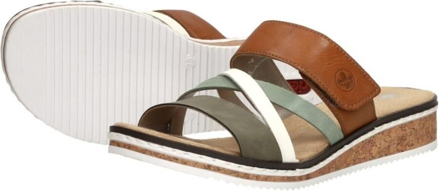 Rieker Comfort Slipper Groen Bruin Wit Bandjes Multicolor Dames - Foto 8