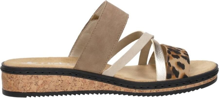 Rieker Slipper V3652-62 Beige Combi Zacht Voetbed