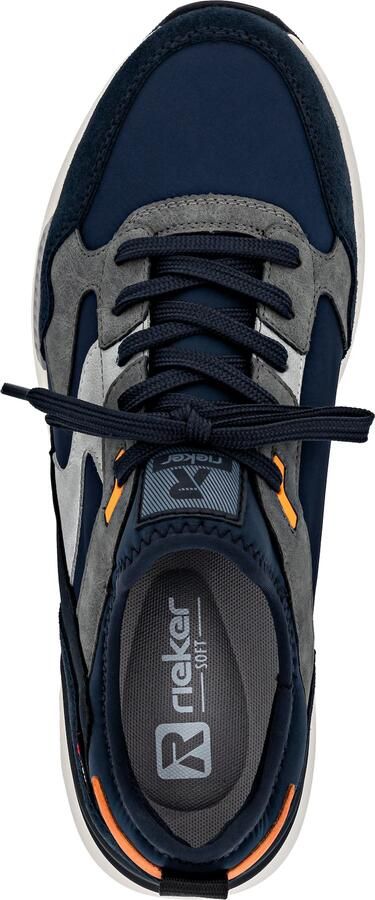 Rieker Sneakers laag blauw grijs lichtgrijs oranje - Foto 6
