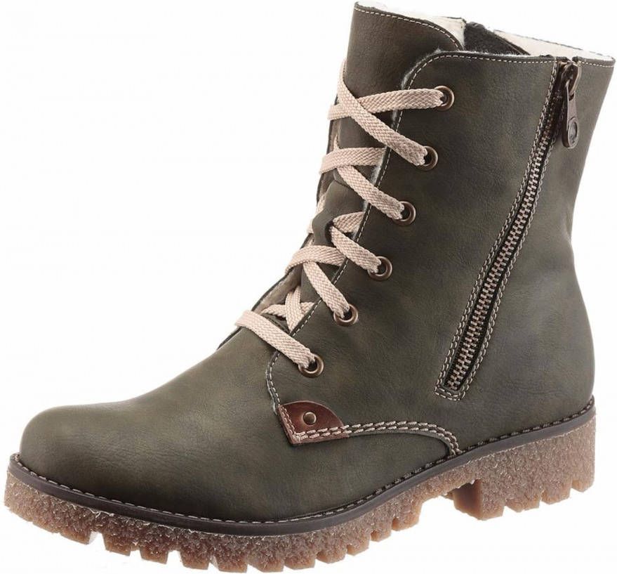 Rieker Dames Veterboots Groen - Schoenen.nl