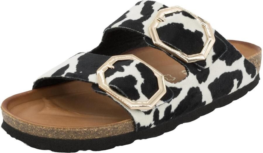 Rohde 5637 90 Slippers Synthetisch Zwart Koeienprint Dames Zwart