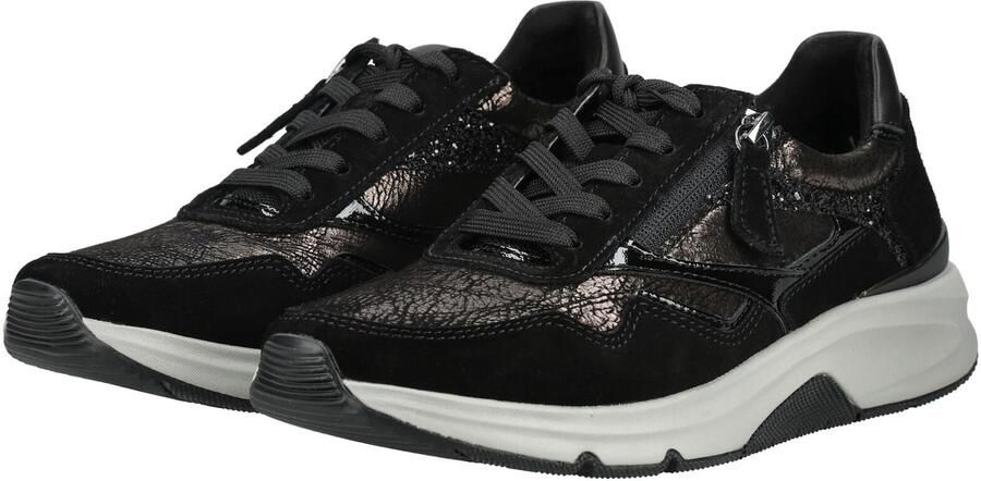 Gabor Rollingsoft Sneaker 0103.01.007 Zwart Metalli Suede Lak Zwart Antraciet Combi - Foto 6