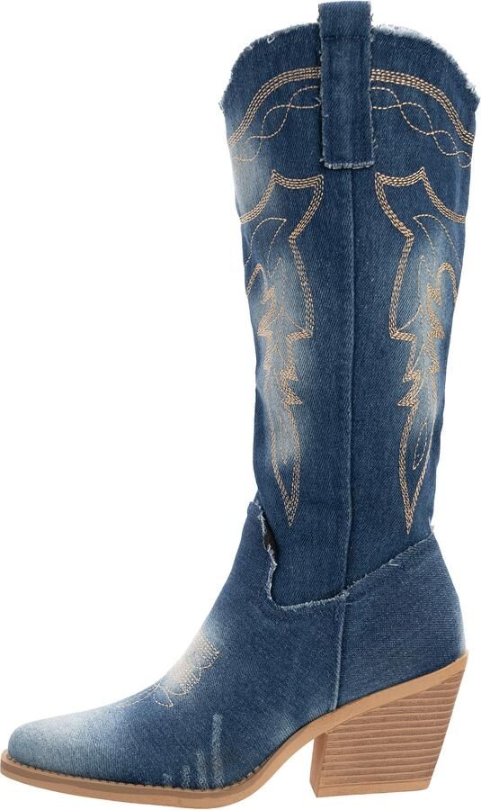 Salinyang Cowboylaarzen beige donkerblauw - Foto 6