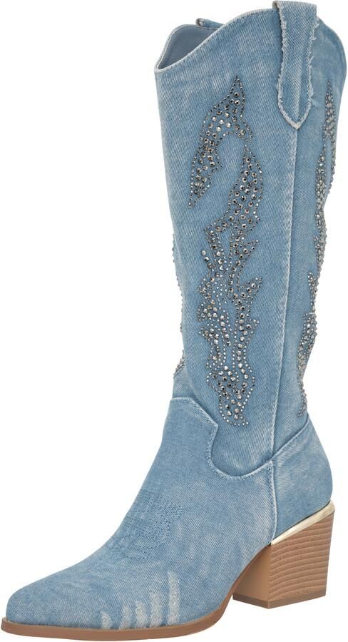 Salinyang Cowboylaarzen blauw denim zilver