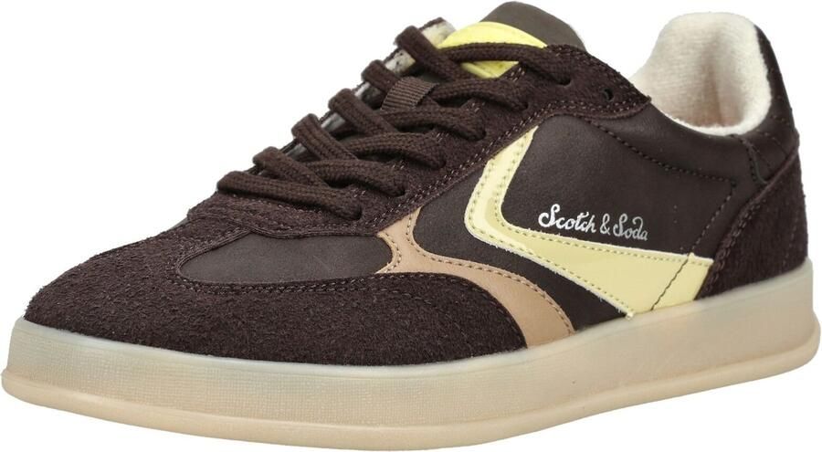 SCOTCH & SODA Sneakers laag brokaat donkerbruin lichtgeel