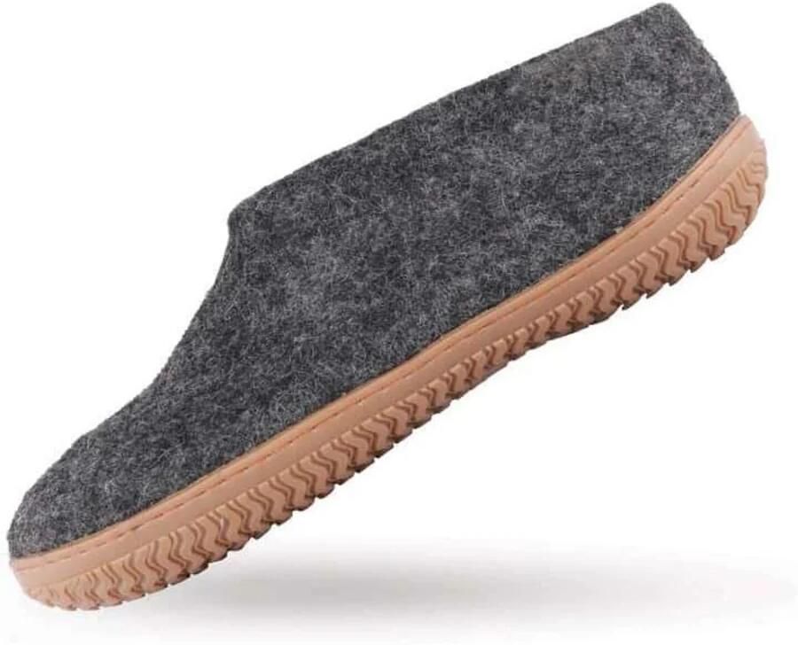 SHUS walk with nature Huisschoen 'Uldhjemmesko (100% ren uld) m Gummisål Dansk Design fra SHUS' antraciet