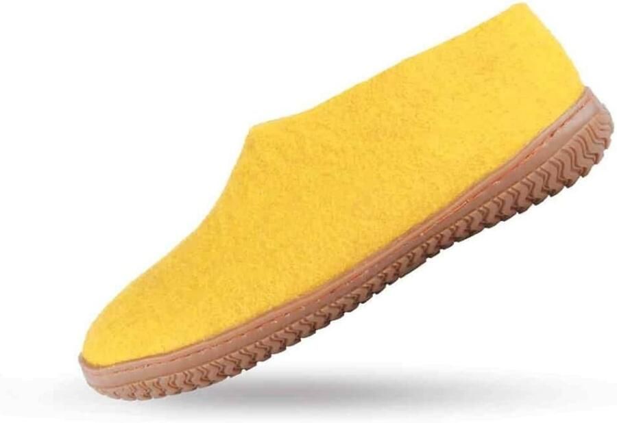 SHUS walk with nature Huisschoenen 'Uldhjemmesko (100% ren uld) m Gummisål – Dansk Design fra SHUS' donkergeel