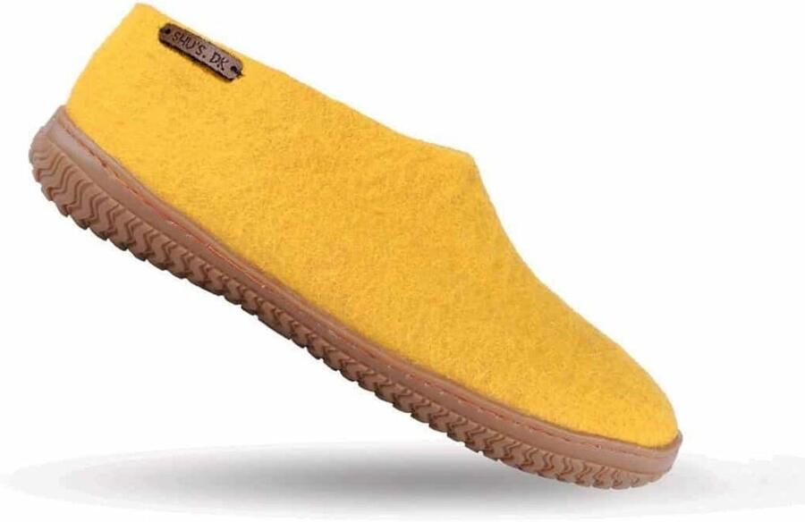 SHUS walk with nature Huisschoenen 'Uldhjemmesko (100% ren uld) m Gummisål – Dansk Design fra SHUS' donkergeel - Foto 3