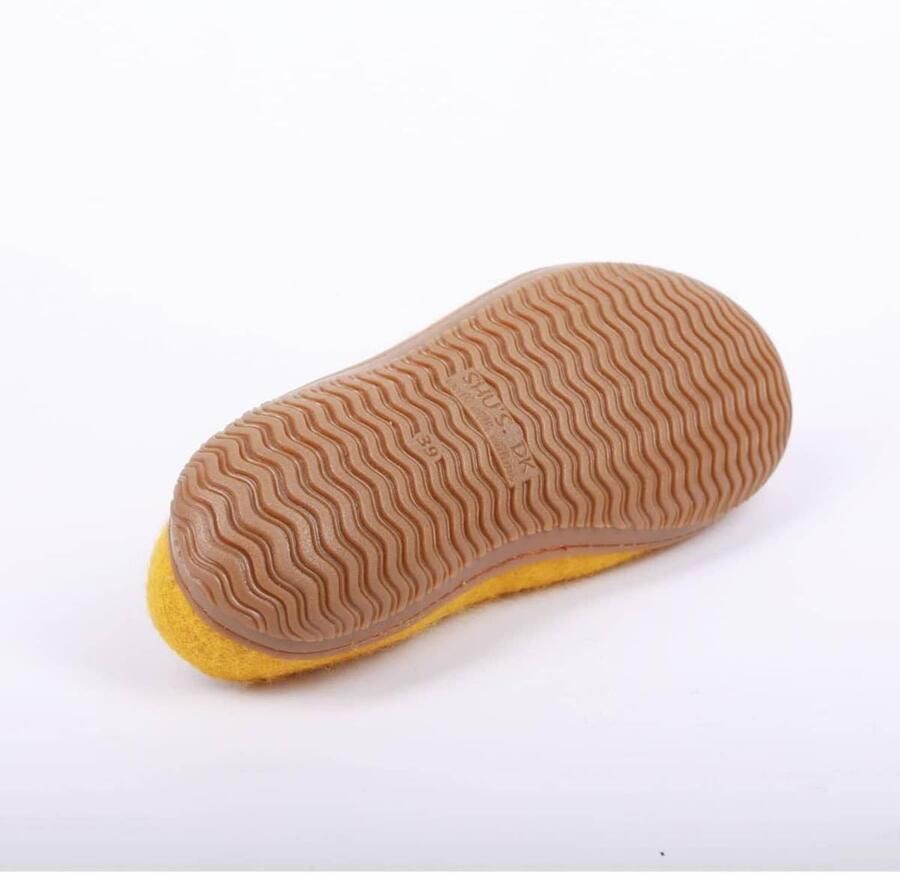 SHUS walk with nature Huisschoenen 'Uldhjemmesko (100% ren uld) m Gummisål – Dansk Design fra SHUS' donkergeel - Foto 2