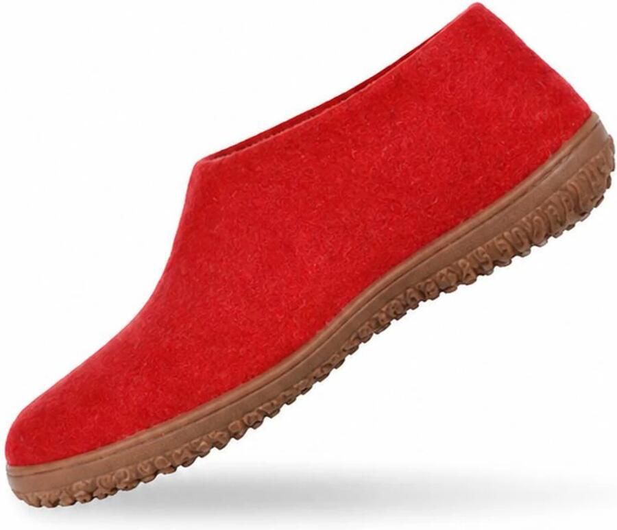 SHUS walk with nature Huisschoenen 'Uldhjemmesko (100% ren uld) m Gummisål – Dansk Design fra SHUS' rood