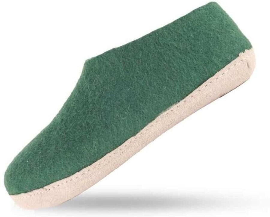 SHUS walk with nature Huisschoenen 'Uldhjemmesko (100% ren uld) m sål i skind Dansk Design fra SHUS' groen