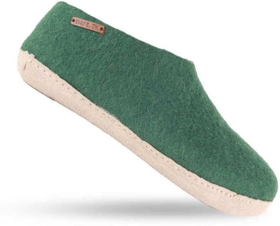 SHUS walk with nature Huisschoenen 'Uldhjemmesko (100% ren uld) m sål i skind Dansk Design fra SHUS' groen - Foto 3
