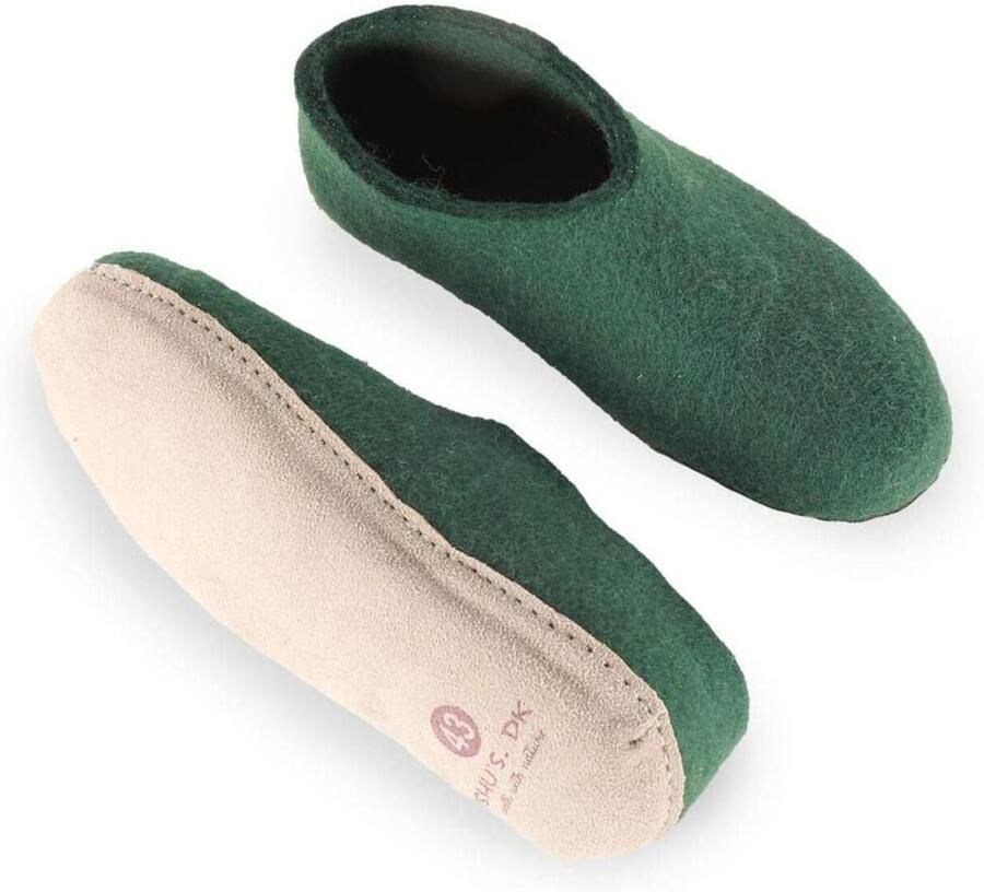 SHUS walk with nature Huisschoenen 'Uldhjemmesko (100% ren uld) m sål i skind Dansk Design fra SHUS' groen - Foto 2