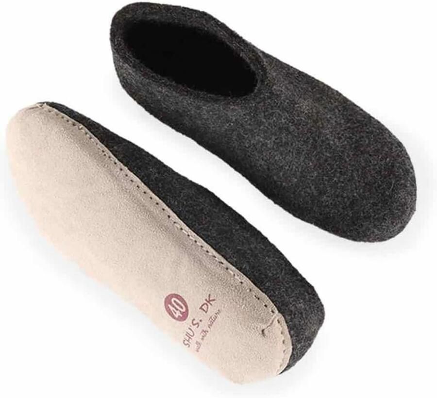 SHUS walk with nature Huisschoenen 'Uldhjemmesko (100% ren uld) m sål i skind Dansk Design fra SHUS' antraciet - Foto 2