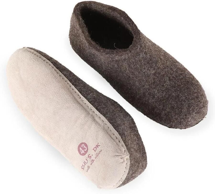 SHUS walk with nature Huisschoenen 'Uldhjemmesko (100% ren uld) m sål i skind Dansk Design fra SHUS' bruin - Foto 2