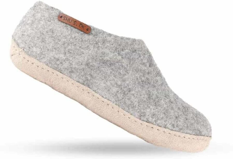 SHUS walk with nature Huisschoenen 'Uldhjemmesko (100% ren uld) m sål i skind Dansk Design fra SHUS' grijs - Foto 6