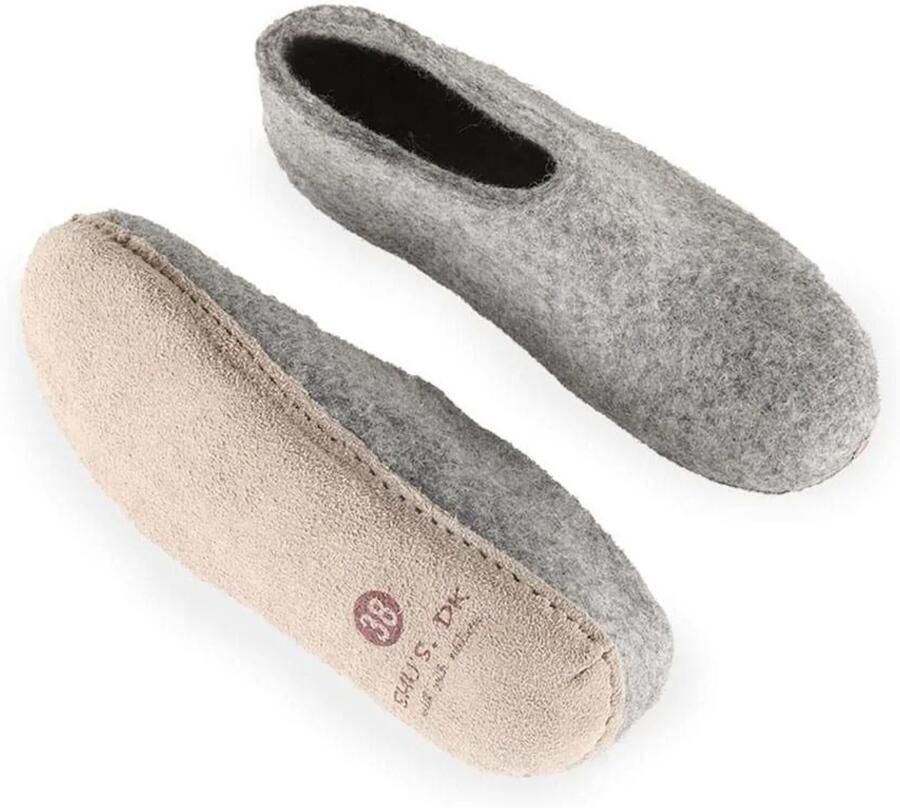 SHUS walk with nature Huisschoenen 'Uldhjemmesko (100% ren uld) m sål i skind Dansk Design fra SHUS' grijs - Foto 5