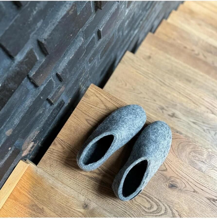 SHUS walk with nature Huisschoenen 'Uldhjemmesko (100% ren uld) m sål i skind Dansk Design fra SHUS' grijs - Foto 3