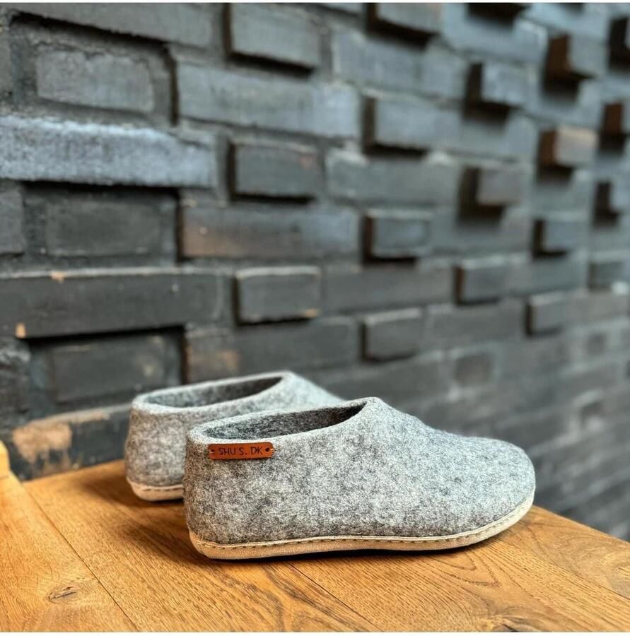 SHUS walk with nature Huisschoenen 'Uldhjemmesko (100% ren uld) m sål i skind Dansk Design fra SHUS' grijs - Foto 4
