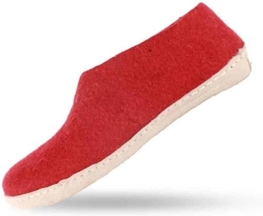 SHUS walk with nature Huisschoenen 'Uldhjemmesko (100% ren uld) m sål i skind Dansk Design fra SHUS' rood